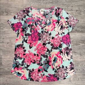 Sew in Love Floral Short Sleeve Top - Pink, Black, and Teal